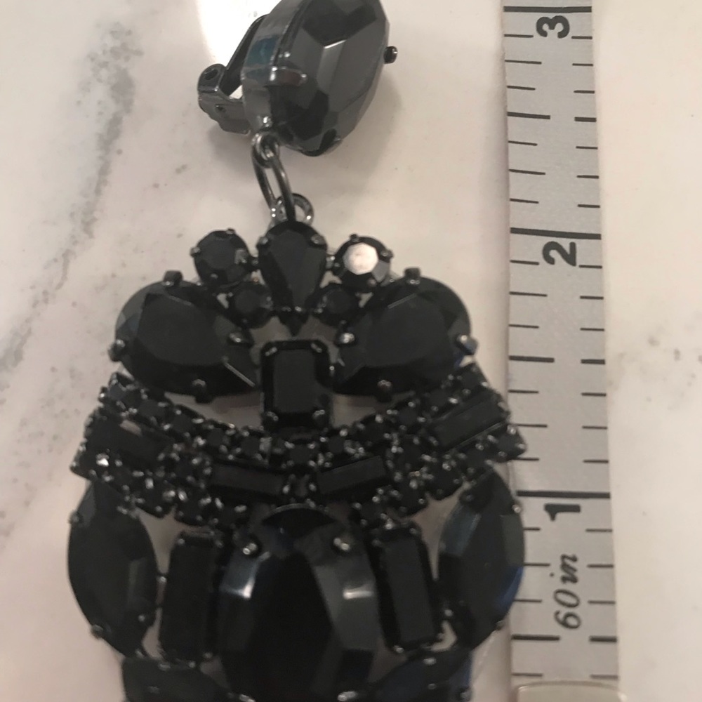 Large black glass ear rings. Clip on. - Picture 7 of 7